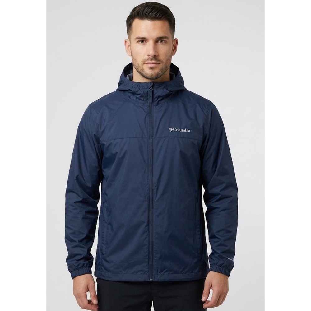 Columbia Mens Glennaker Lake Rain Jacket Navy Blue Hooded Windbreaker Large L